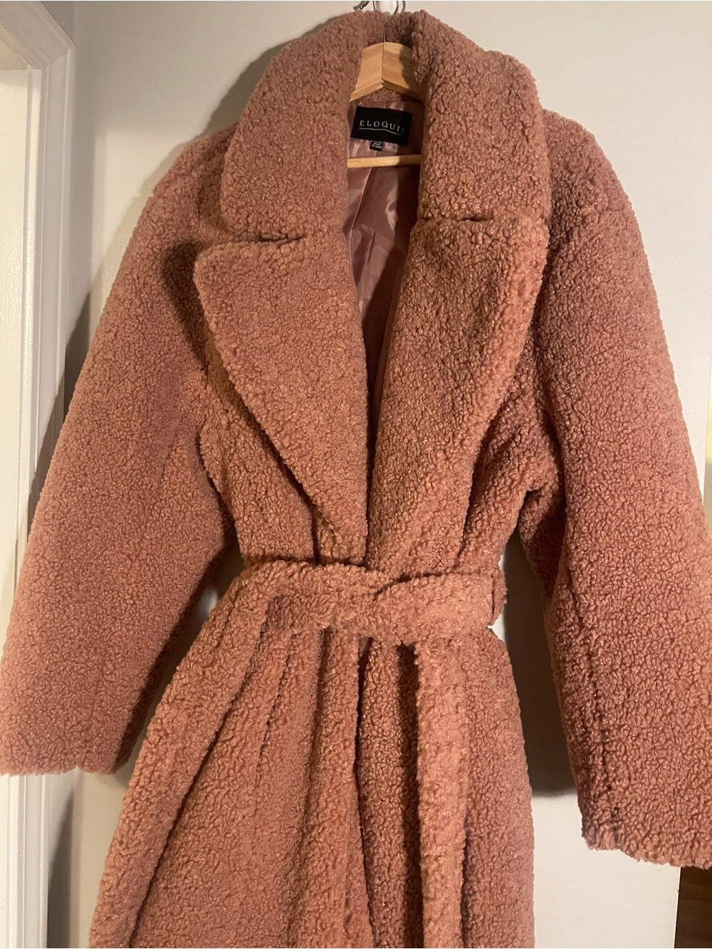 Eloquii Teddy Coat in Dusty Rose with Belt